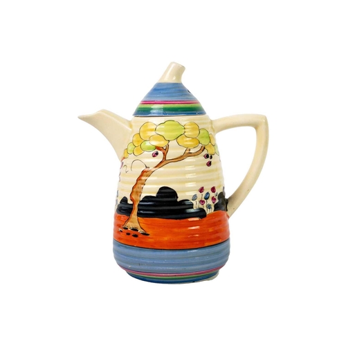 156 - A Clarice Cliff Tulips pattern Lynton shape coffee pot and cover. Wilkinson Ltd marks, height 19cm. ... 