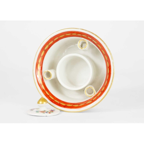 166 - A Dresden porcelain bowl, 19th century. Height 8.5cm, diameter 23cm, a Paris porcelain inkwell and t... 