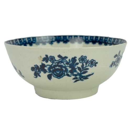 175 - A Liverpool blue and white porcelain bowl. Circa 1780, with blue and white floral painted decoration... 