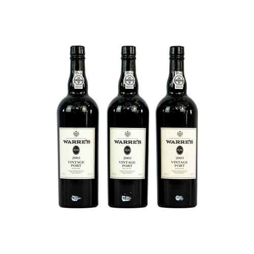 224 - Three 75cl bottles of Warres 2003 vintage port. 20% vol.