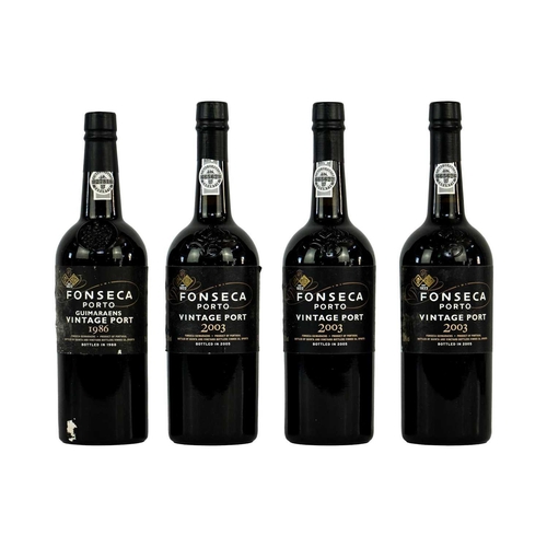 226 - Four 75cl bottles of Fonesca Porto vintage port. Three are 2003 vintage, bottled 2005, and another i... 