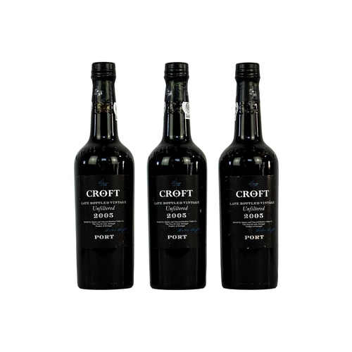 230 - Three 75cl bottles of Croft unfiltered Late Bottled Vintage port 2005. 20% volume.