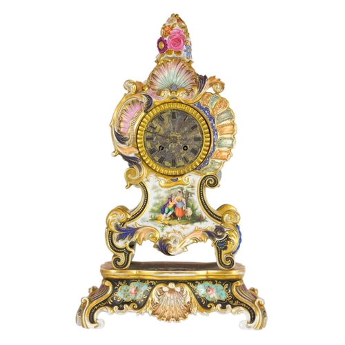 232 - A Paris porcelain mantel clock, 19th century. On stand, height 50cm, width 28.5cm.