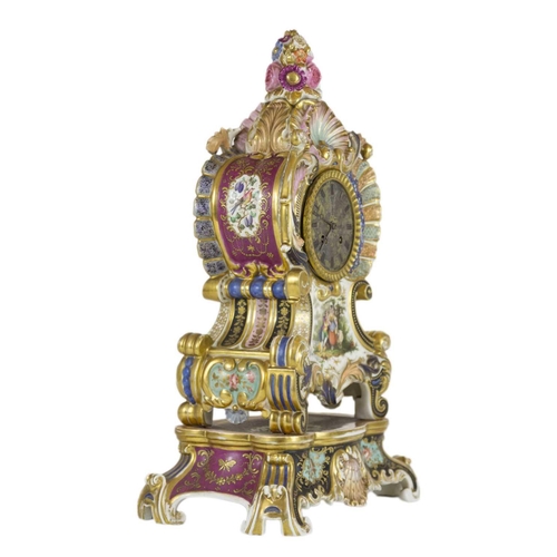 232 - A Paris porcelain mantel clock, 19th century. On stand, height 50cm, width 28.5cm.