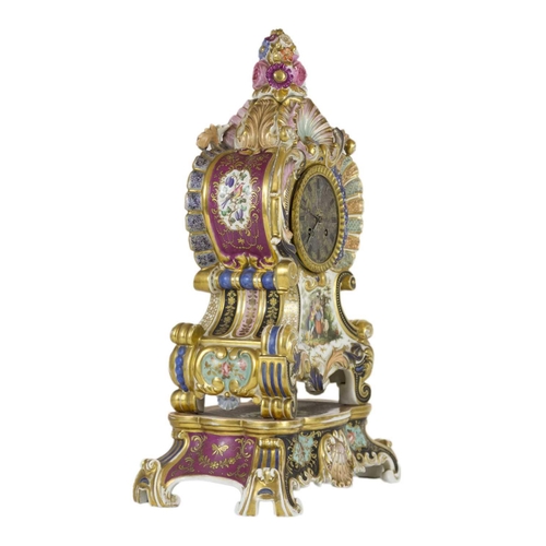 232 - A Paris porcelain mantel clock, 19th century. On stand, height 50cm, width 28.5cm.