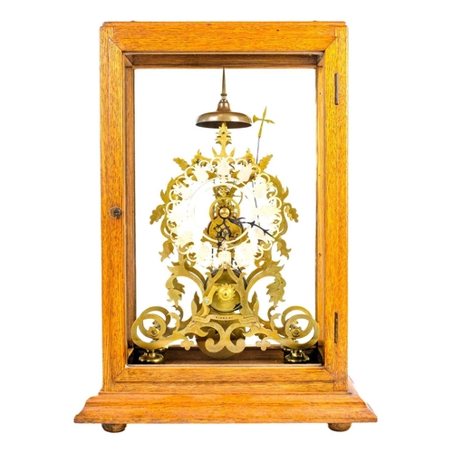 233 - A Victorian brass skeleton clock. Inscribed 'Bianchi, Grovenor Road, Tunbridge Wells', with a single... 