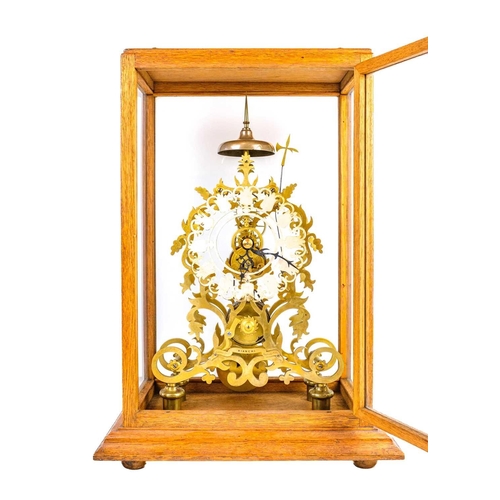 233 - A Victorian brass skeleton clock. Inscribed 'Bianchi, Grovenor Road, Tunbridge Wells', with a single... 