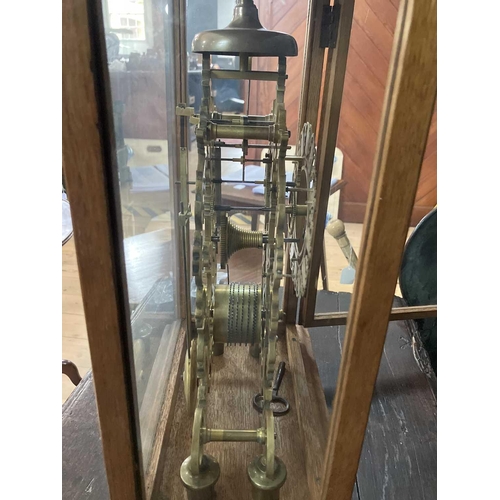 233 - A Victorian brass skeleton clock. Inscribed 'Bianchi, Grovenor Road, Tunbridge Wells', with a single... 