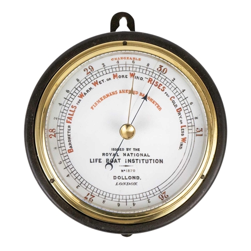 235 - A late 19th century bulkhead Fishermans Aneroid Barometer. By Dollond London, diameter 16.5cm. There... 