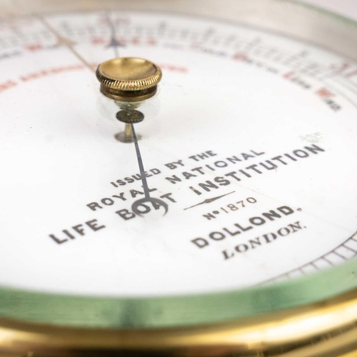 235 - A late 19th century bulkhead Fishermans Aneroid Barometer. By Dollond London, diameter 16.5cm. There... 