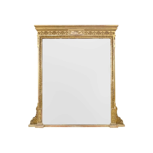 242 - A 19th century giltwood overmantel wall mirror. In the Adams style, height 144cm, width 134cm.