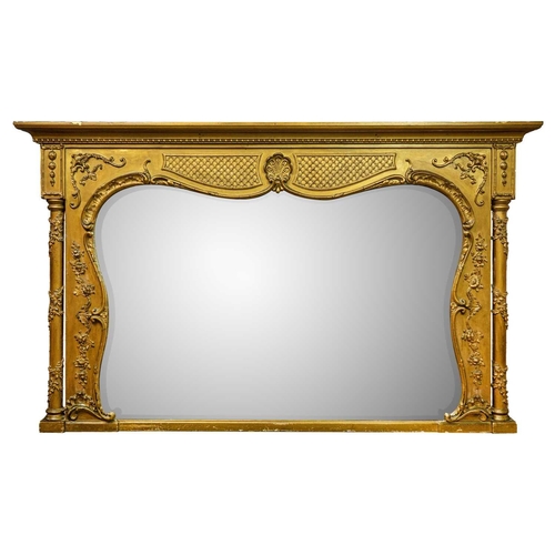 247 - An early 20th century gesso overmantle mirror. Height 76cm width 123.5cm.