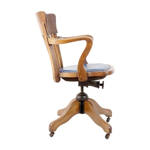 298 - An oak swivel office chair, circa 1920. Height 89cm, width 54cm; and a Victorian mahogany hall chair... 