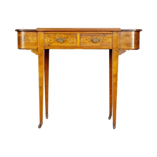 301 - An Edwardian inlaid rosewood lady's writing desk. With a central leather inset flanked by two hinged... 