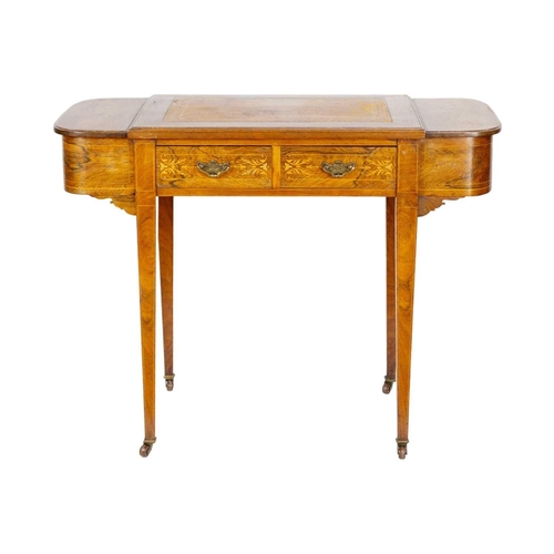 301 - An Edwardian inlaid rosewood lady's writing desk. With a central leather inset flanked by two hinged... 