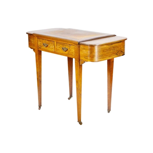 301 - An Edwardian inlaid rosewood lady's writing desk. With a central leather inset flanked by two hinged... 