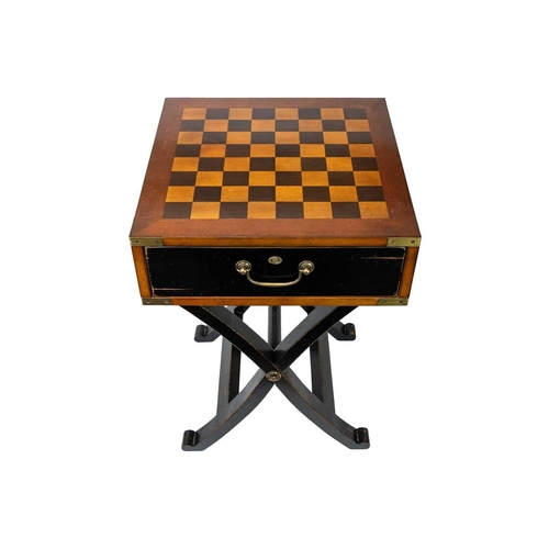 37 - A Staunton pattern ebonised and boxwood chess set, and a small chess table. The unweighted set in or... 