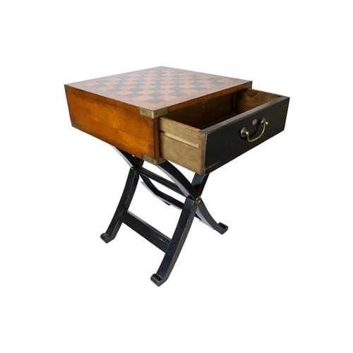 37 - A Staunton pattern ebonised and boxwood chess set, and a small chess table. The unweighted set in or... 