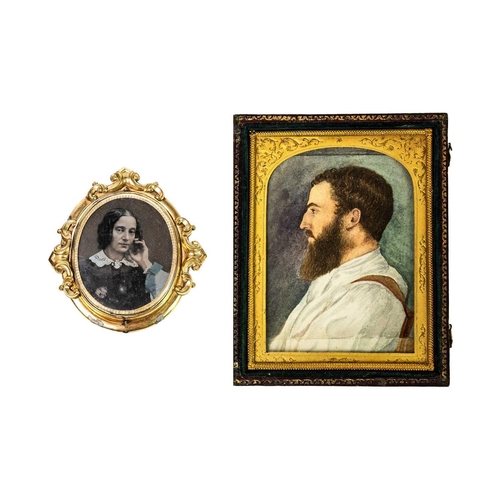 45 - A 19th century portrait miniature. Of a bearded gent looking to dexter, on paper, 9.1X6.4cm, in a mo... 