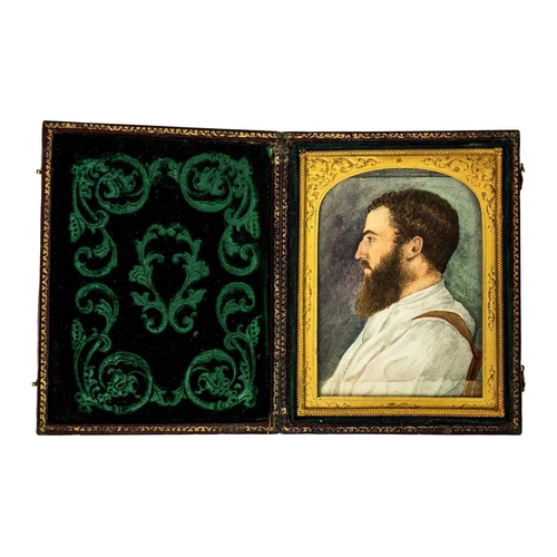 45 - A 19th century portrait miniature. Of a bearded gent looking to dexter, on paper, 9.1X6.4cm, in a mo... 