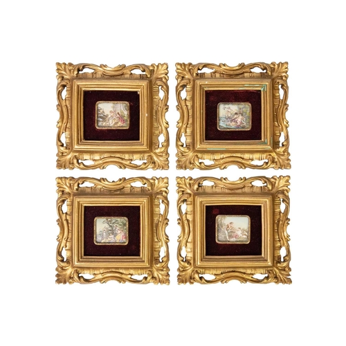 46 - A set of four Italian gilt framed miniatures. 20th century, with printed images, the frames 17X18cm,... 