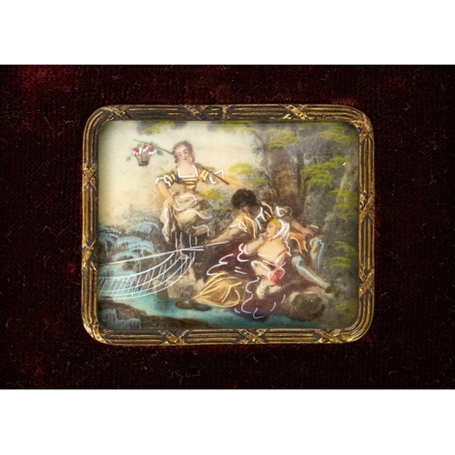 46 - A set of four Italian gilt framed miniatures. 20th century, with printed images, the frames 17X18cm,... 