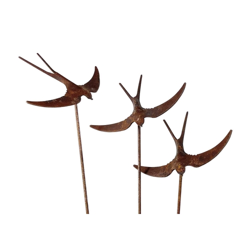 70 - Three wrought iron swallows garden ornaments. Length 162cm. (3)