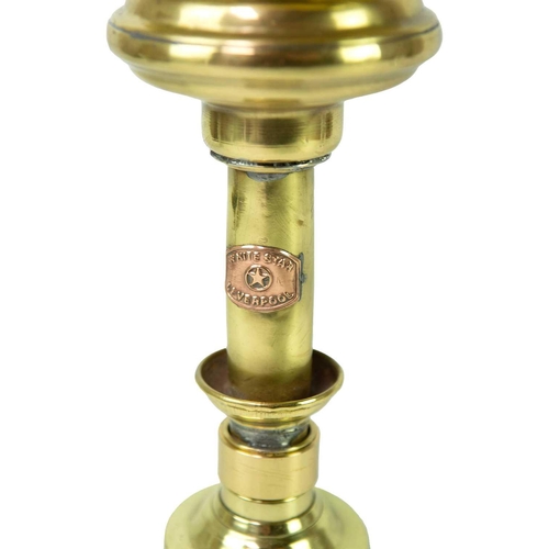 78 - A brass nautical candle lamp With White Star Line plaque, length 53.5cm.