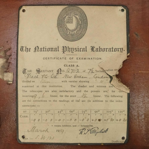 88 - A micrometer sextant by Heath & Co Ltd. Vernier scale, with original case and NPL certificate, dated... 