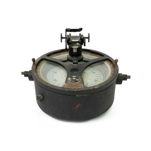 89 - A Kelvin Hughes gimble compass with azimuth circle. With brass scale and black lacquered body, Type ... 