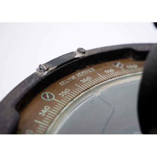 89 - A Kelvin Hughes gimble compass with azimuth circle. With brass scale and black lacquered body, Type ... 