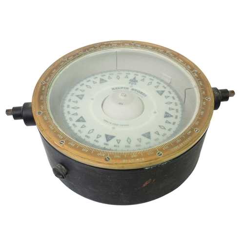 89 - A Kelvin Hughes gimble compass with azimuth circle. With brass scale and black lacquered body, Type ... 