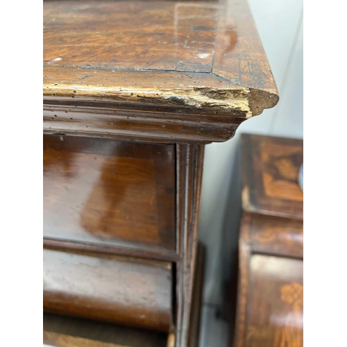 1000 - A George II burr elm and yew banded chest on stand. The upper with two short and three long drawers ... 