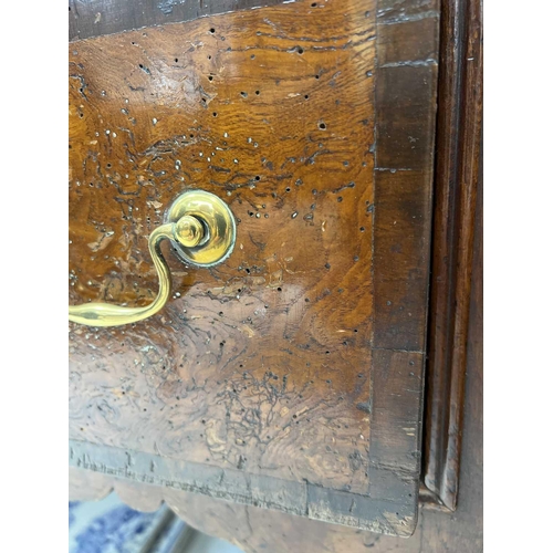 1000 - A George II burr elm and yew banded chest on stand. The upper with two short and three long drawers ... 