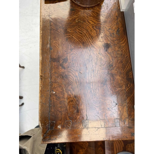 1000 - A George II burr elm and yew banded chest on stand. The upper with two short and three long drawers ... 