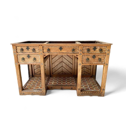 1722 - A Victorian reformed gothic ash, chequer strung, and inlaid washstand. In the manner of Charles Beva... 