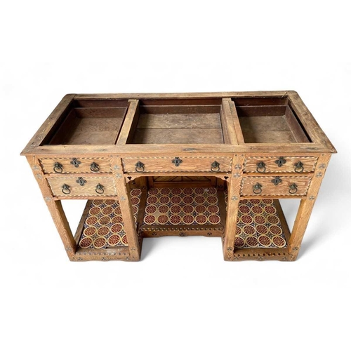 1722 - A Victorian reformed gothic ash, chequer strung, and inlaid washstand. In the manner of Charles Beva... 