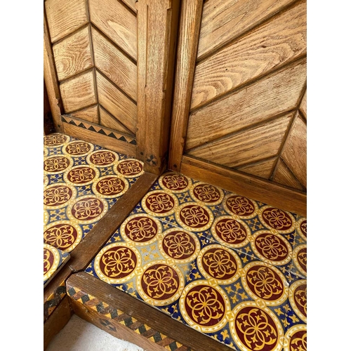 1722 - A Victorian reformed gothic ash, chequer strung, and inlaid washstand. In the manner of Charles Beva... 