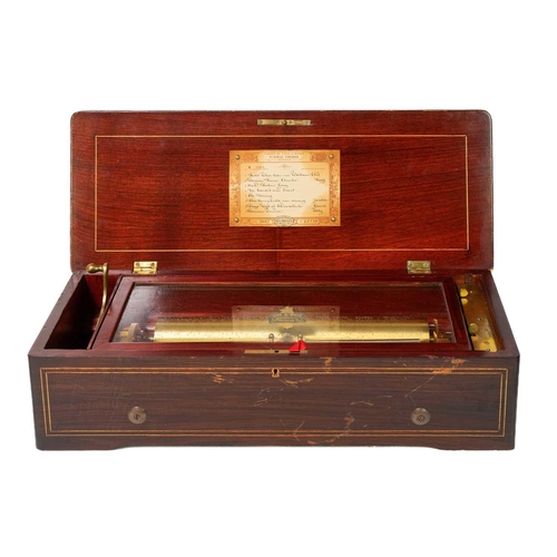 13 - A 19th century rosewood marquetry musical box by Nicole Freres Geneve. With 8 Airs paper label list,... 