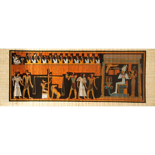 134 - A large Egyptian papyrus. Image size 68cm x 178cm frame size 88cm x 198cm.