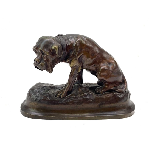 146 - After Barye, A bronze figure of a mastiff type dog, Circa 1900, height 11cm, length 17cm.