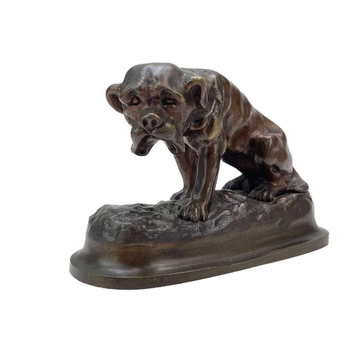 146 - After Barye, A bronze figure of a mastiff type dog, Circa 1900, height 11cm, length 17cm.