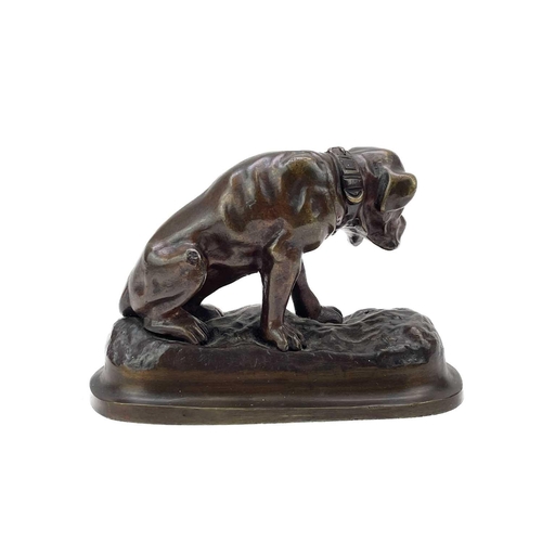 146 - After Barye, A bronze figure of a mastiff type dog, Circa 1900, height 11cm, length 17cm.