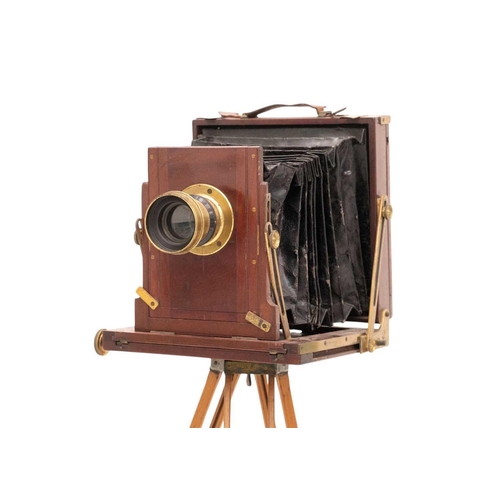 152 - UnNamed plate camera with tripod and eight mahogany plates Together with a brass Watkins Exposure Me... 