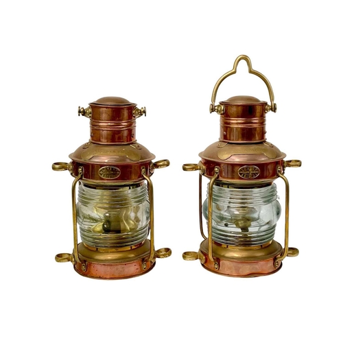 157 - A pair of copper and brass Anchorlight ship's lights. Clark Bros London Bristol, height 29cm.