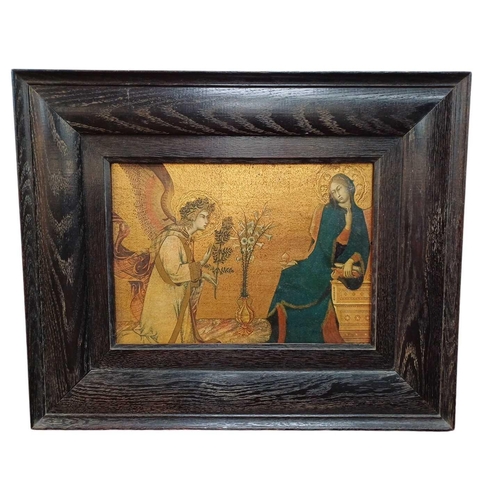 161 - A Continental enamel plaque of two figures under a tree. Signed Foc dort? 26.5cm x 19cm together wit... 