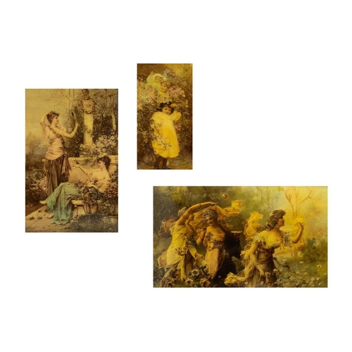 176 - A group of three 19th century Crystoleum prints. The largest with Classical ladies blowing bubbles w... 