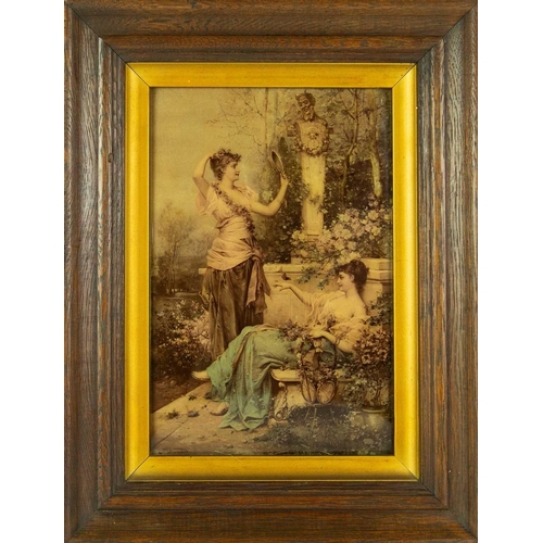 176 - A group of three 19th century Crystoleum prints. The largest with Classical ladies blowing bubbles w... 