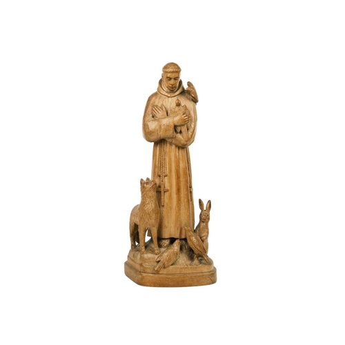 177 - Frank Rosier (1867-1946) A carved limewood figure of St Francis of Assisi, circa 1920, height 38cm. ... 