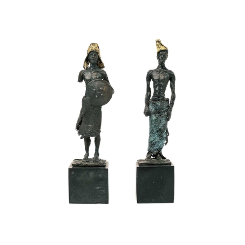 190 - Philip Wakeham Two bronze figures of a North African and warrior, with a shield, and a companion fig... 